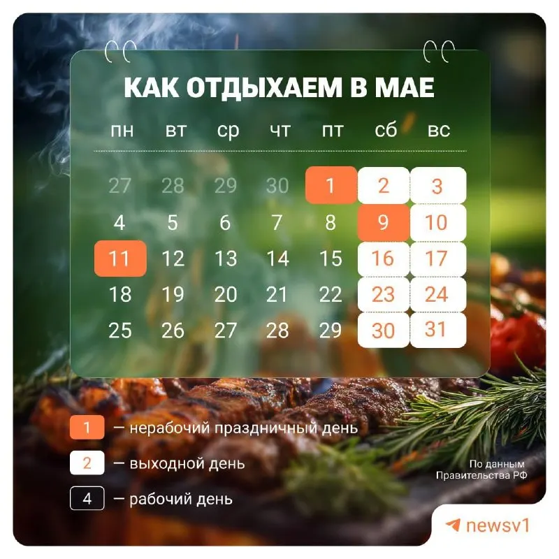 С 9 по 11 мая включительно установлены нерабочие дни, посвящённые празднованию Дня Победы.