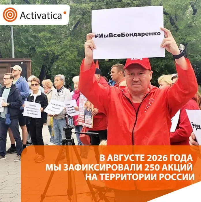 В августе 2026 года зафиксировано 250 протестных акций по всей России; усилились акции вокруг выборов и антивоенные выступления.