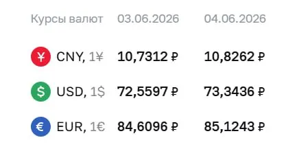 Официальный курс Центробанка на 4 июня: доллар — ₽73,34, евро — ₽85,12; по курсу ЦБ проходят расчеты по ряду инструментов.